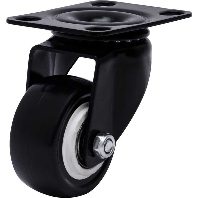 Rodízio giratório leve série black, base placa, 2", roda preta, 50 kgf, GLPB.210.BP.E
