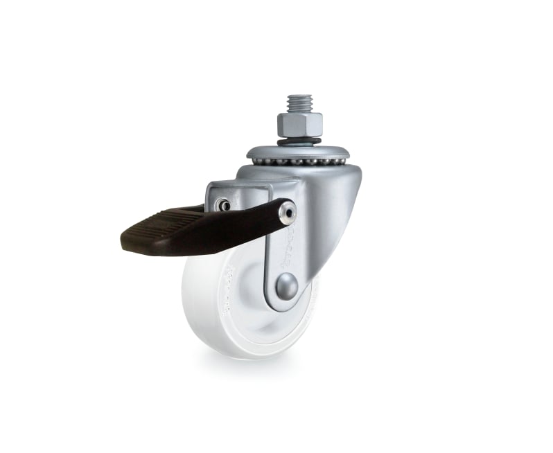 Rodízio giratório leve 2", de nylon, branco, com freio, com rosca, GRRO 210 NN, RODCAR