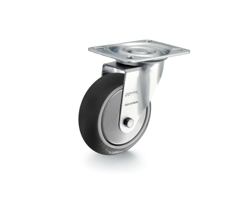 Rodízio giratório 4", de resina termoplástica, cinza, GLR 412 BPNC, RODCAR