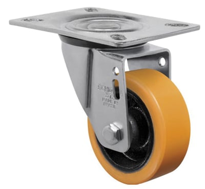 Rodízio giratório 4", de poliuretano e ferro fundido, laranja, GL 414 PN