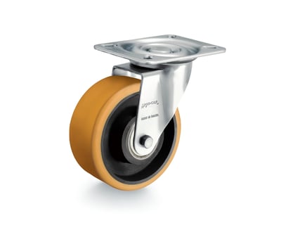 Rodízio giratório 6", de poliuretano e ferro fundido, laranja, GLR 614 UFK, RODCAR