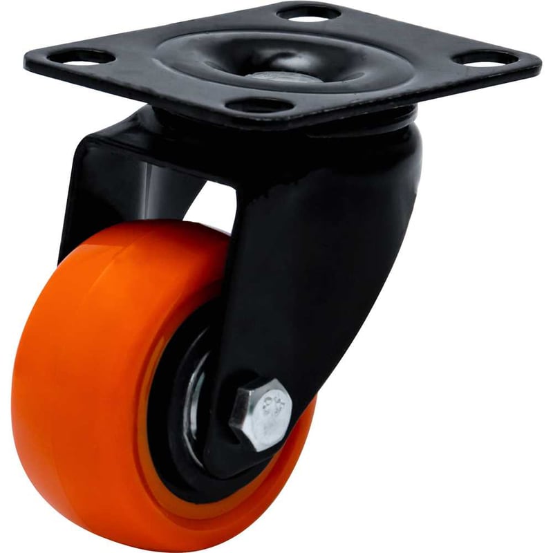 Rodízio giratório leve série black, base placa, 1.5/8", roda laranja, 30 kgf