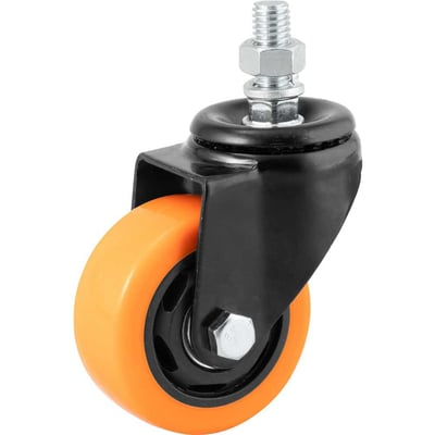 Rodízio giratório leve série black, base espiga, 3", roda laranja, 70 kgf, GLEB.312.BPA.E