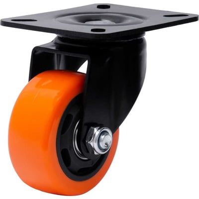 Rodízio giratório leve série black, base placa, 3", roda laranja, 70 kgf, GLPB.312.BPA.E