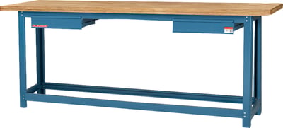 Bancada industrial multiuso, 200 cm x 60 cm x 85,2 cm, 2 gavetas, aço carbono com tampo de pinus, NB-3