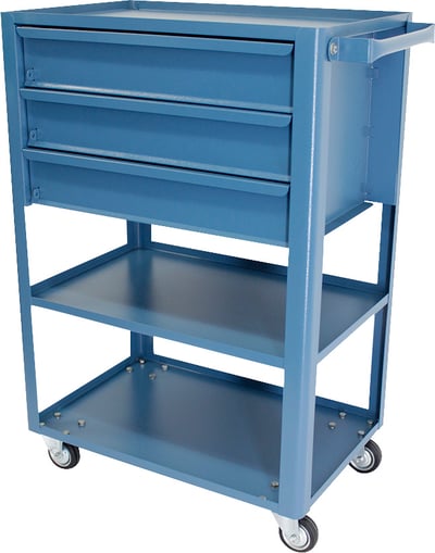 Carro para ferramentas, 60 cm x 40 cm x 89,8 cm, aberto, com 3 gavetas e 1 prateleira fixa externa, 90 kgf, azul