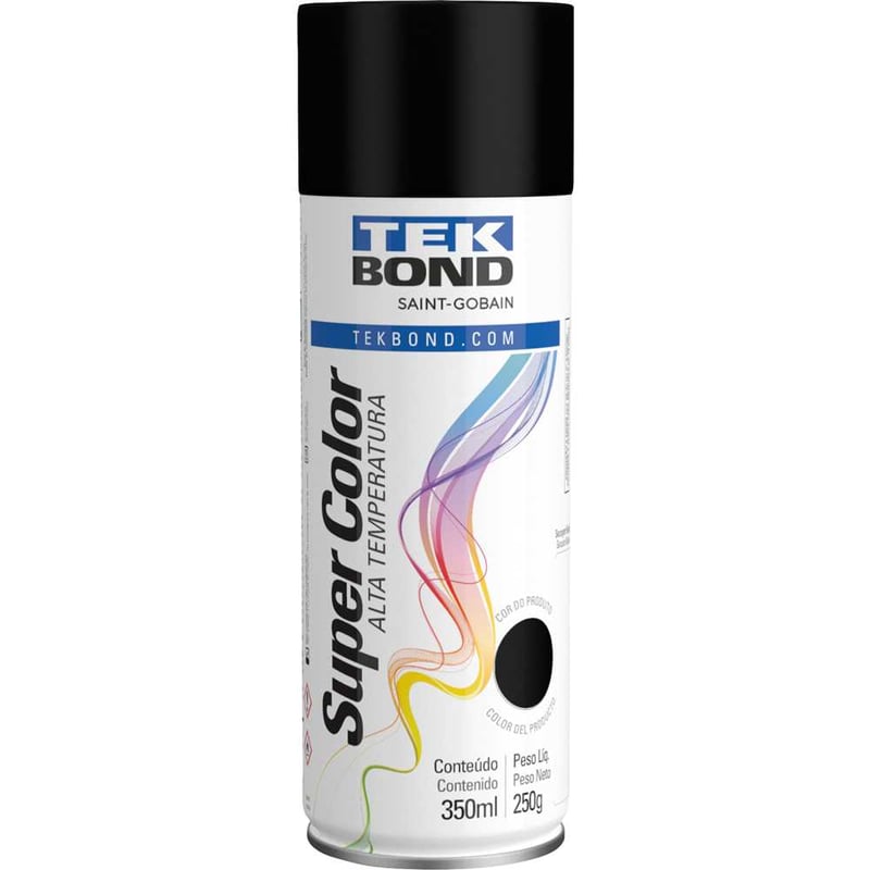 Tinta spray preto fosco alta temperatura, 350 ml