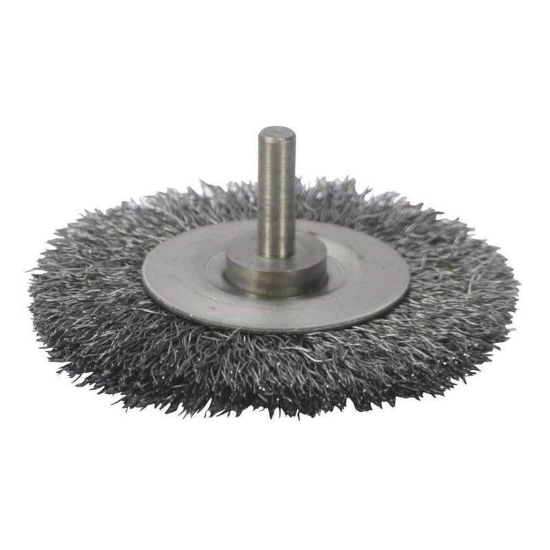 Escova circular aço 75 mm x 13 mm, haste 6 mm, fio 0,30 mm