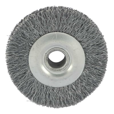 Escova circular de aço, ondulada, 75 mm x 19 mm Furo 12 mm prensada, fio 0,20 mm