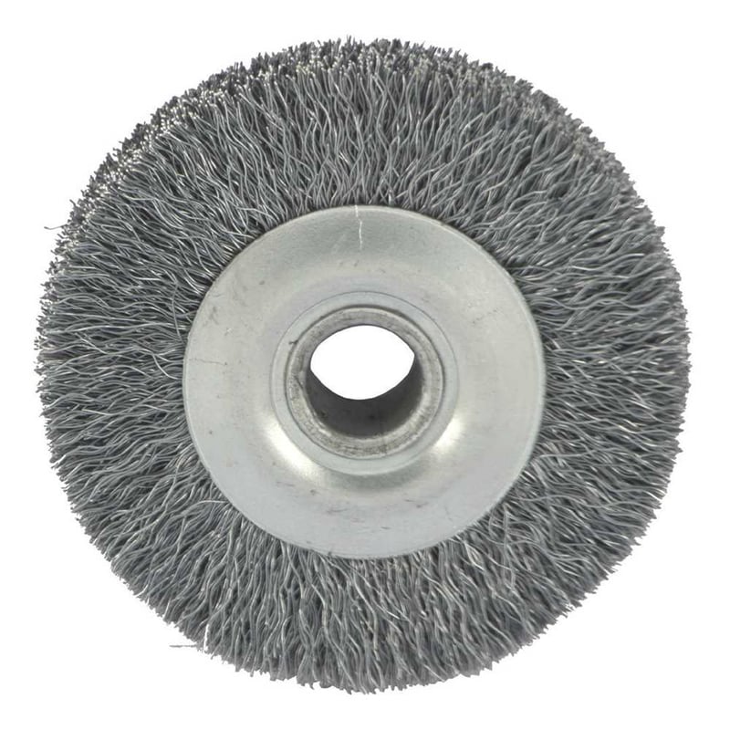 Escova circular de aço, ondulada, 75 mm x 19 mm Furo 12 mm prensada, fio 0,20 mm