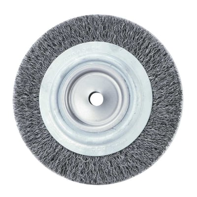 Escova circular de aço, ondulada, 150 mm x 25 mm Furo 13 mm prensada, fio 0,40 mm