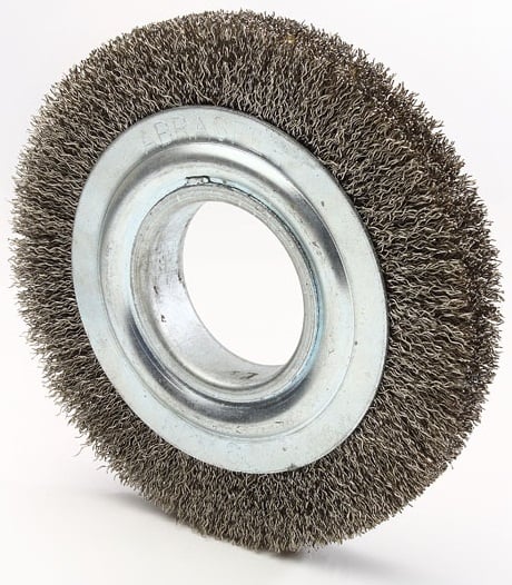 Escova circular de aço, ondulada, 150 mm x 13 mm Furo 13 mm, prensada, fio 0,40 mm