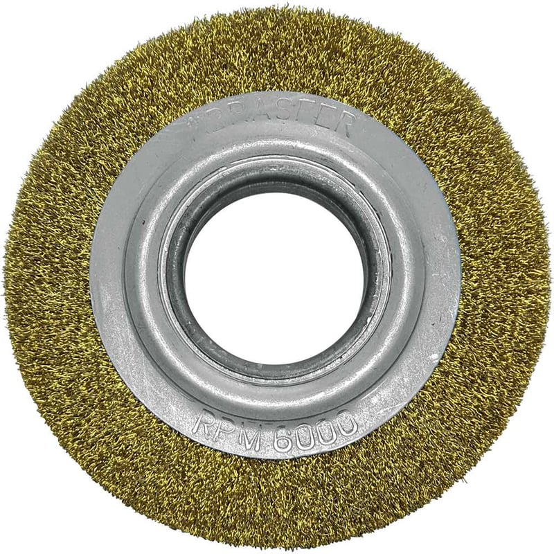 Escova circular ondulada latão 150 x 19 mm, furo 13 mm, fio 0,15/0,20 T.7000
