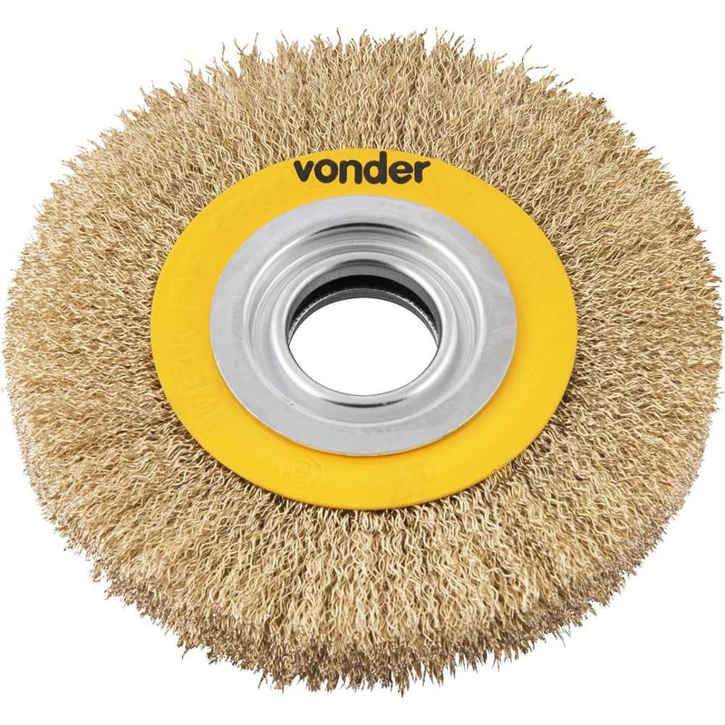 Escova circular aço latonado, 6" x 3/4" (152,4 mm x 19,1 mm), com bucha de redução