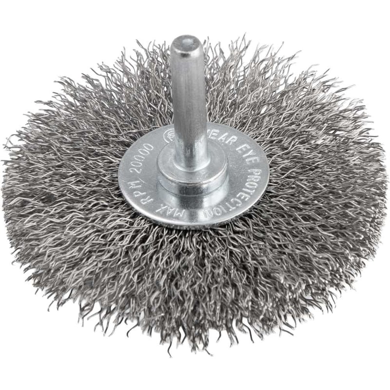 Escova circular 3", cerdas em aço inox, 20.000/min, com haste 1/4"