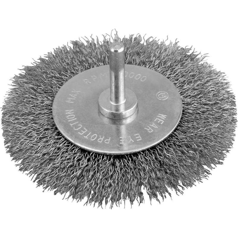 Escova circular 4", cerdas em aço inox, 20.000/min, com haste 1/4"