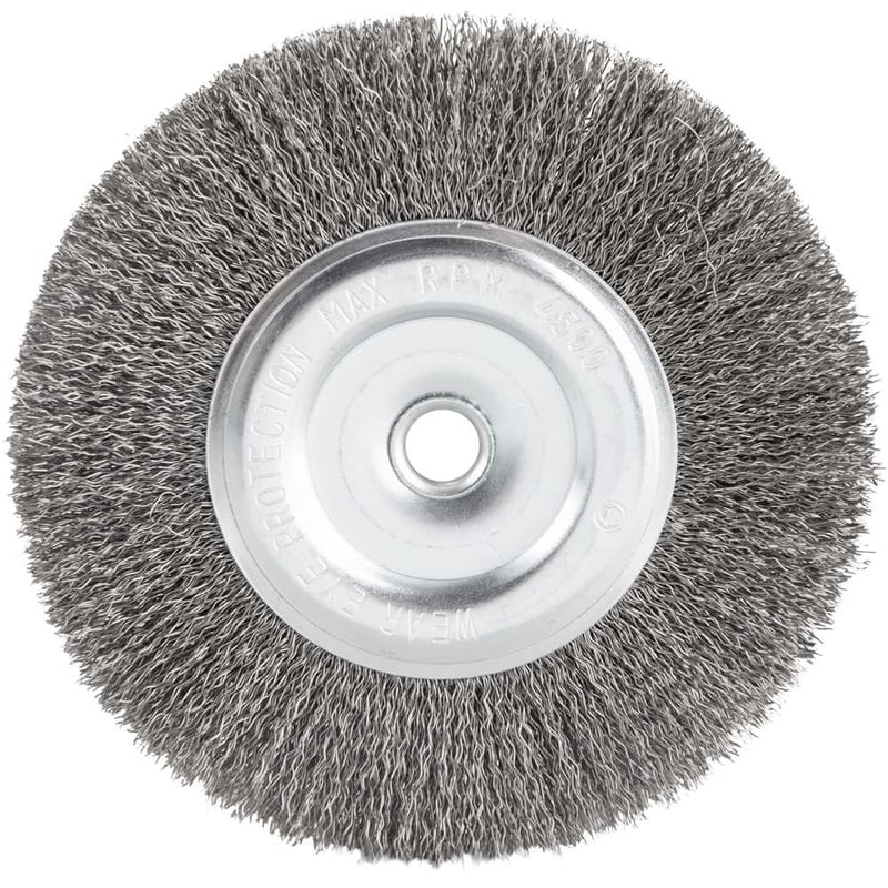 Escova circular de aço inox ondulado, 6" x 1/2" x 1/2" (152,4 mm x 12,7 mm x 12,7 mm)