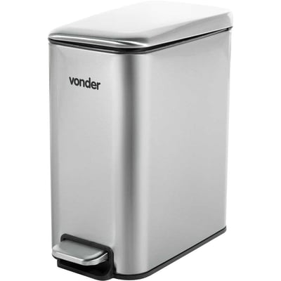 Lixeira retangular, 5 litros, inox, cinza