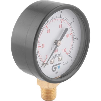 Manômetro vertical 1/4" NPT, 63 mm, caixa em aço carbono, 100 lbf/pol² (psi), 3714 007