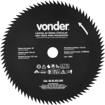 Lâmina circular sem vídea, para roçadeiras, 255 mm x 25,4 mm, 80 dentes