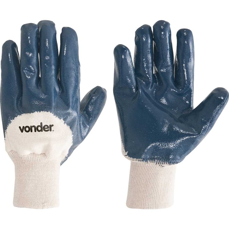 Luva de malha com borracha nitrílica, cor azul, tamanho 10