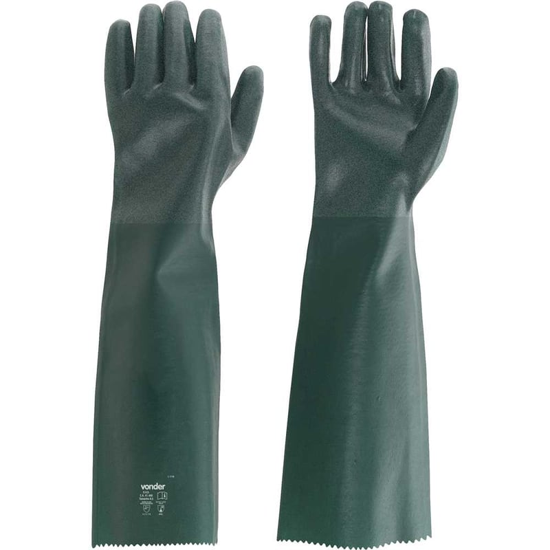 Luva de PVC áspera com forro, 65 cm