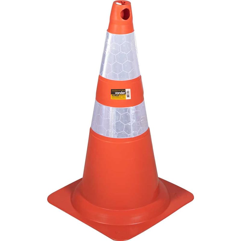 Cone de sinalização com 75 cm flexível, branco e laranja, em PVC