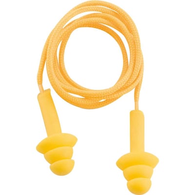 Protetor auditivo tipo plug, de copolímero, com cordão em algodão