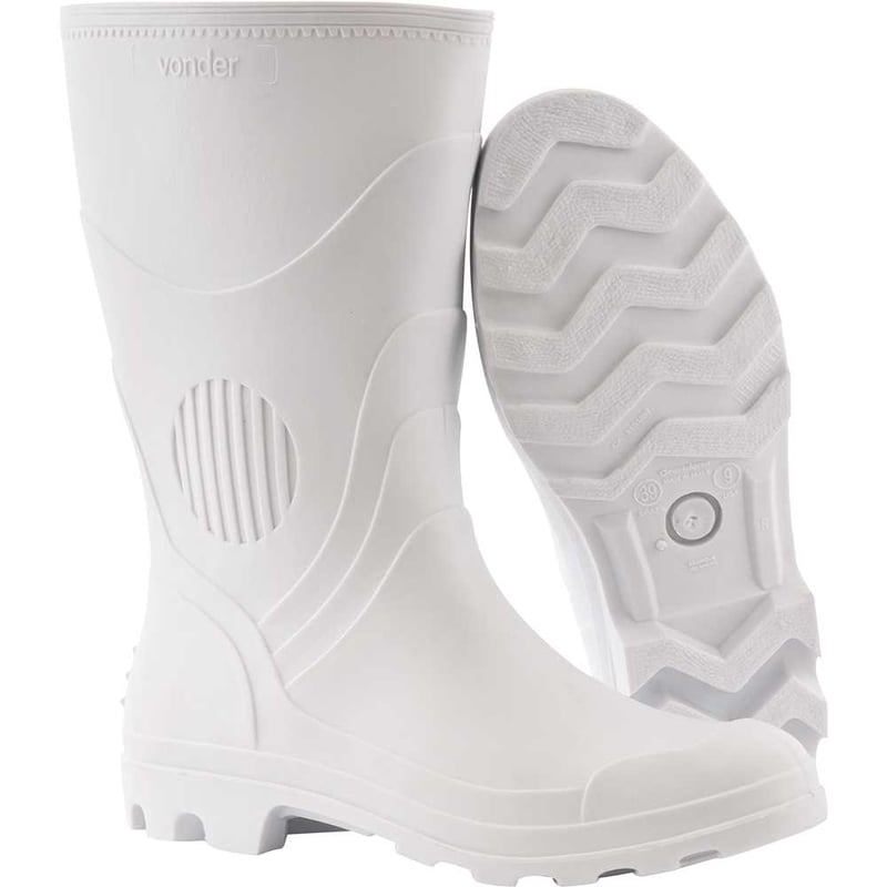 Bota de PVC branca, cano médio, sem forro, 40