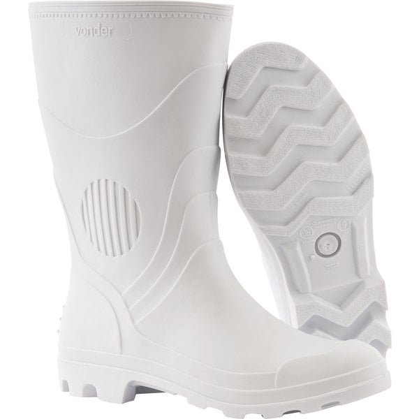 Bota de PVC branca, cano médio, 28 cm, com forro, 37/38