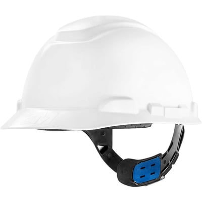 Capacete branco, suspensão com ajuste fácil e jugular de tecido, aba frontal