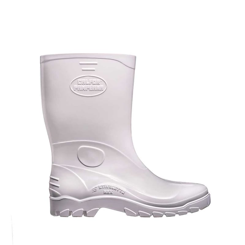 Bota de PVC branca, cano médio, com forro, 37