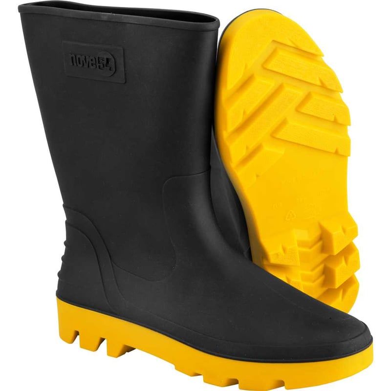 Bota de PVC preta com amarelo, cano médio, sem forro, 43