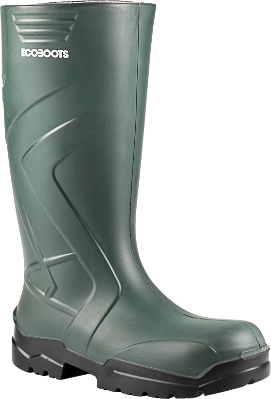 Bota em poliuretano, cano longo verde com solado preto, nº 35, Polytech, 91BPUL600