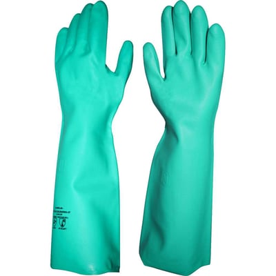 Luva nitrílica, verde, longa (45 cm), sem forro, palma antiderrapante, tamanho 8 (M), LV-NVL-8