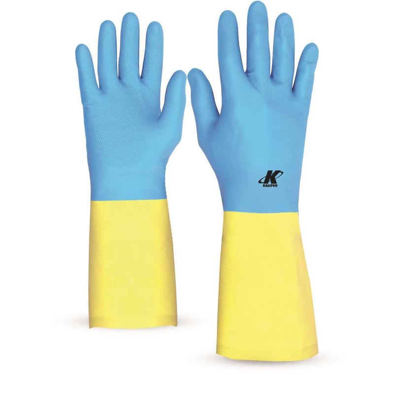 Luva de látex/neoprene, com forro, Tamanho G, amarela e azul