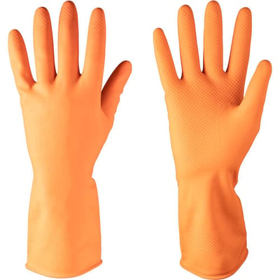 Luva de látex, tamanho G, 32 centímetros, cor laranja, antiderrapante, com forro