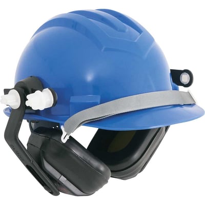 Capacete azul, com aba frontal e abafador de ruídos,3187