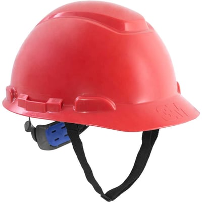 Capacete vermelho, suspensão com ajuste fácil e jugular, aba frontal, H 700