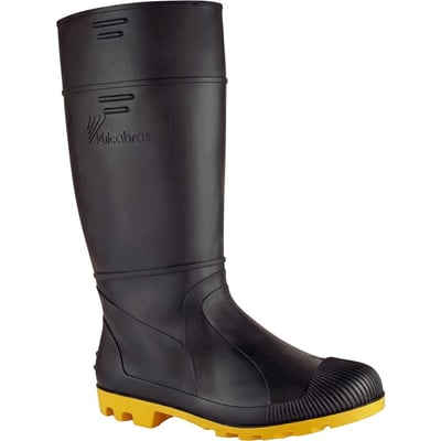 Bota de PVC cano longo, tamanho 37, sem forro, preta e amarela