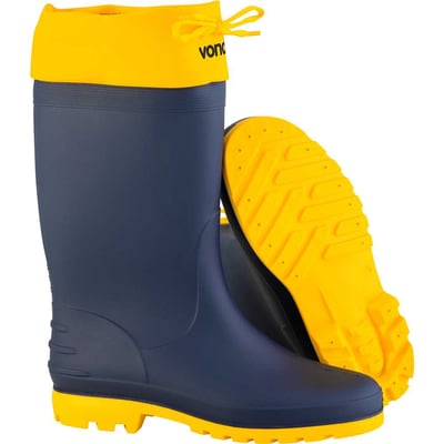 Bota de PVC azul com polaina amarela, 41/42, cano médio, com forro