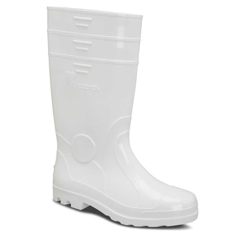 Bota de PVC branca, cano longo, com forro, 41