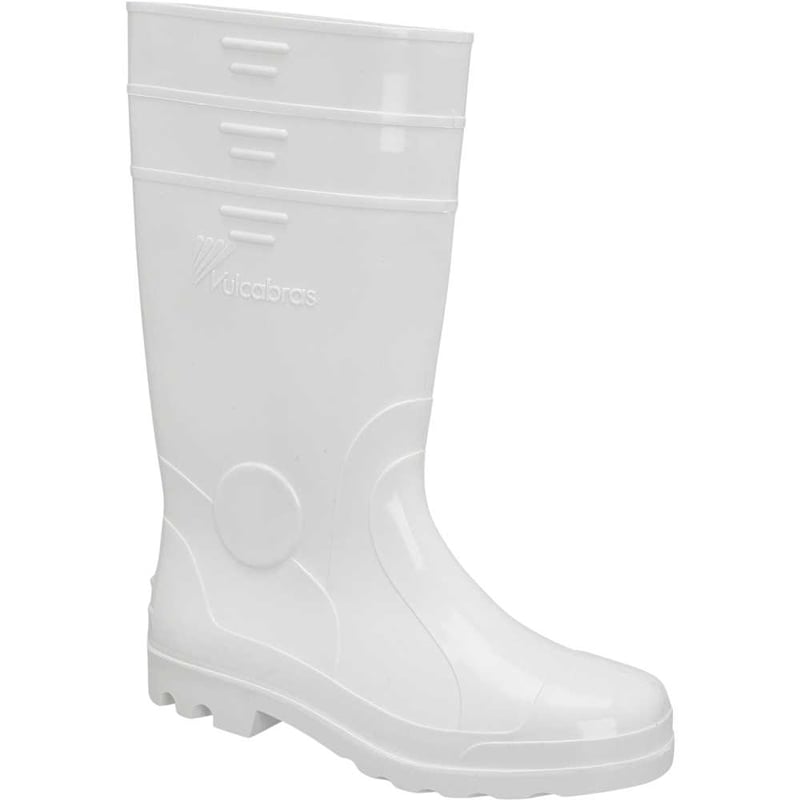 Bota de PVC cano longo, tamanho 44/45, forro em poliéster, branca