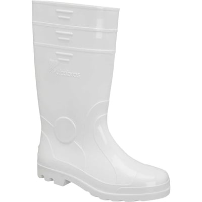 Bota de PVC cano longo, tamanho 46/47, forro em poliéster, branca
