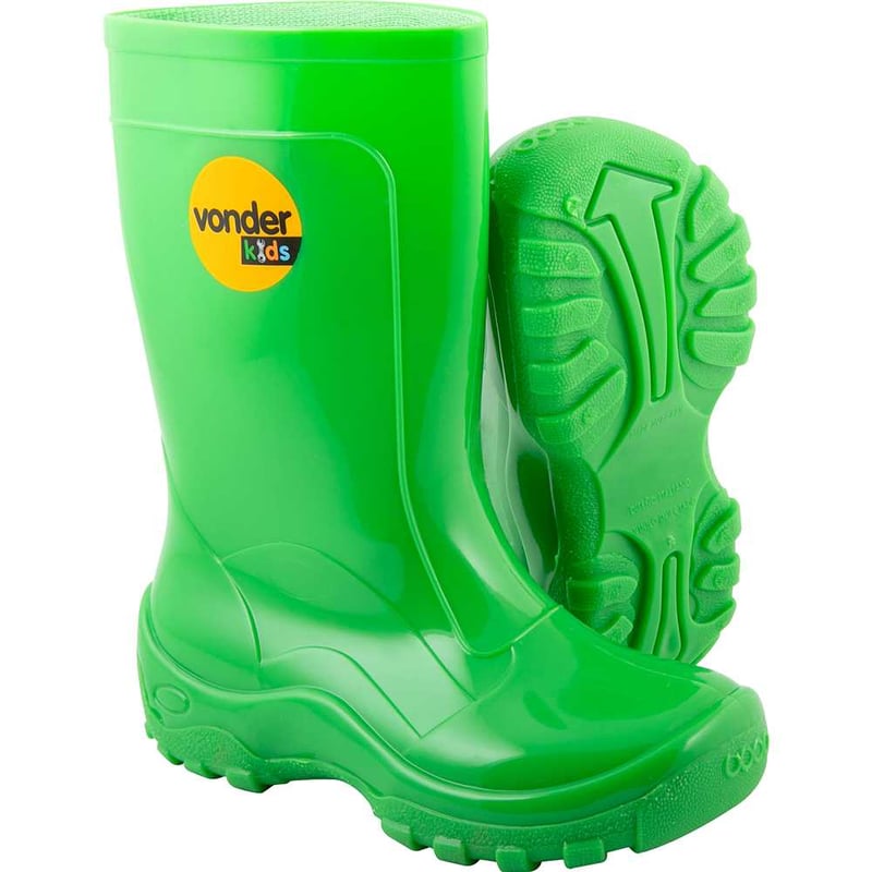 Bota infantil de PVC, verde, com forro, 20/21