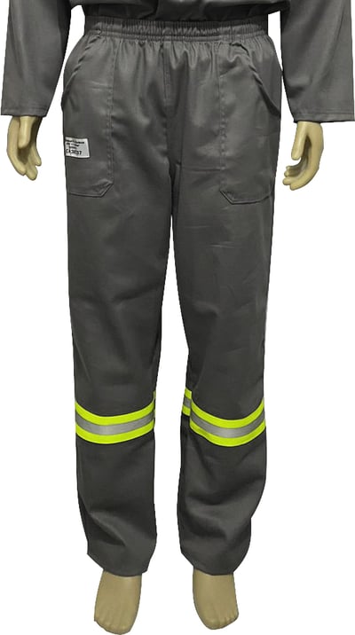 Calça de segurança para eletricista, cinza com faixa refletiva verde, tamanho G, 9435