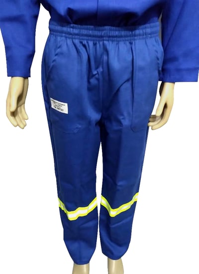 Calça de segurança para eletricista, azul com faixa refletiva verde, tamanho P, 9437