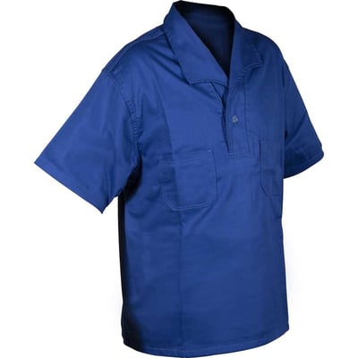 Camisa brim azul, manga curta, tamanho GG, 58, sem botão, SANTANENSE UNILEVE
