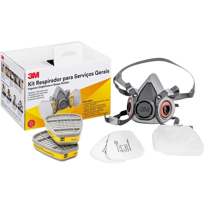 Kit respirador semifacial 6200 com cartucho de filtros 6003 amarelo, HB004643753