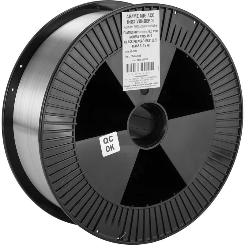 Arame MIG aço inox ER316LSi, 0,8 mm, carretel com 15 kg